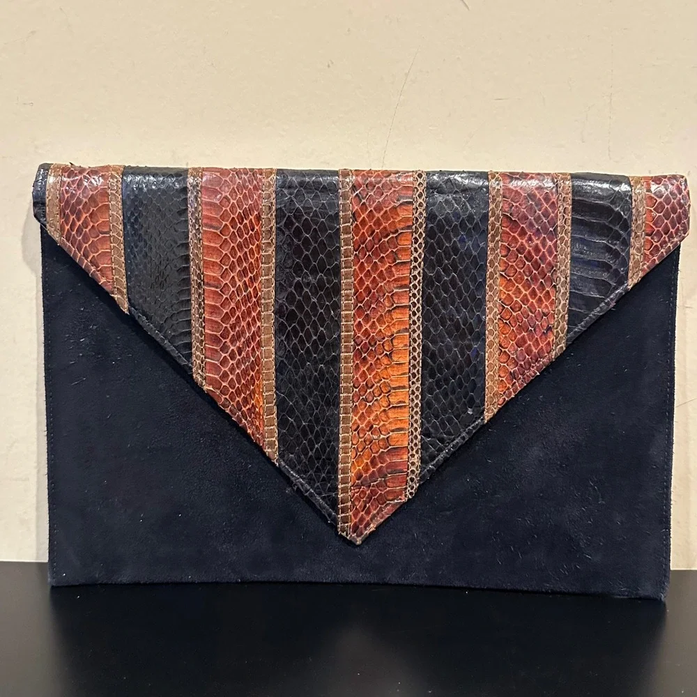Vintage Patchwork Envelope Clutch Bag Black Brown